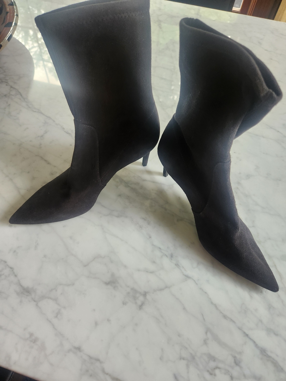 Stuart Weitzman Dark Gray Pointed Suede Stiletto Boots, BRAND NEW.